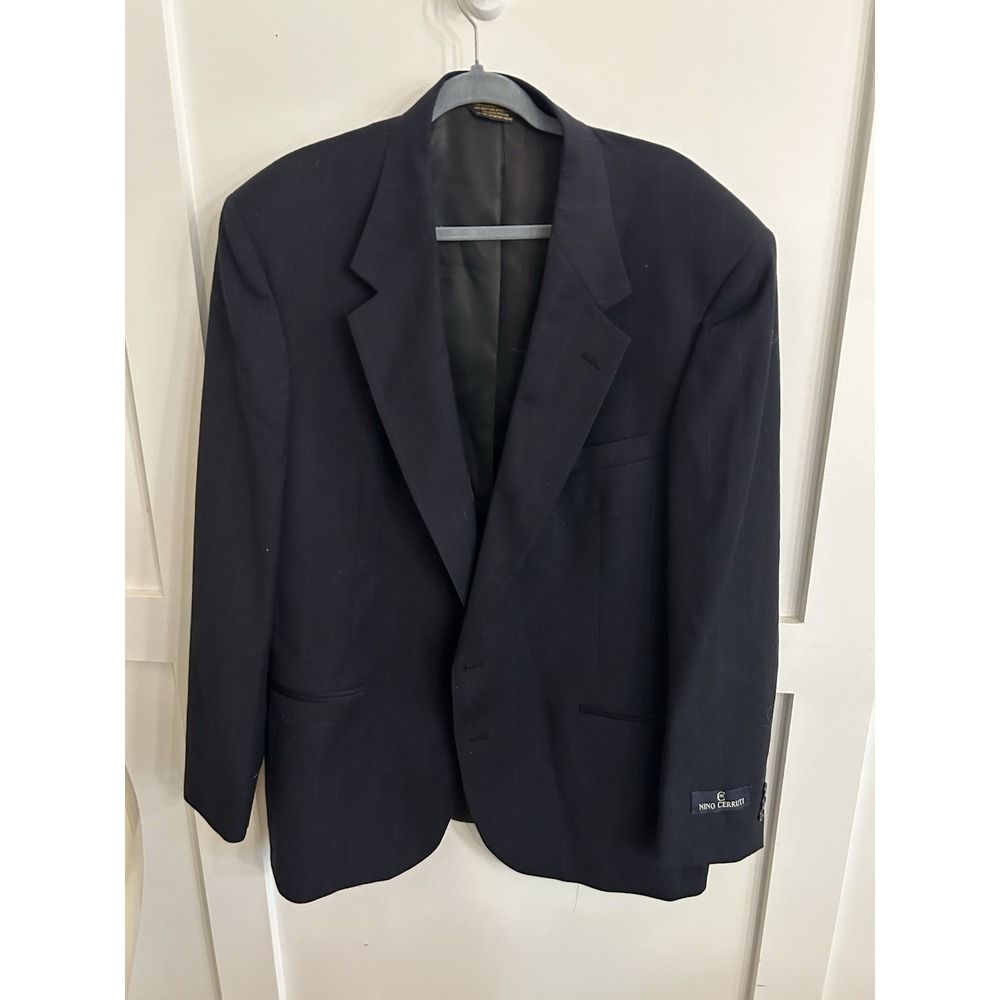 Vtg Nino Cerruti Wool Blazer Union Made USA Navy Pinstripe NWT 46L  Rue